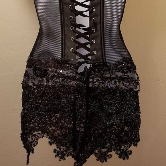 Custom Order Black Mesh Corset Lace Mini Dress - Picture 5 of 5